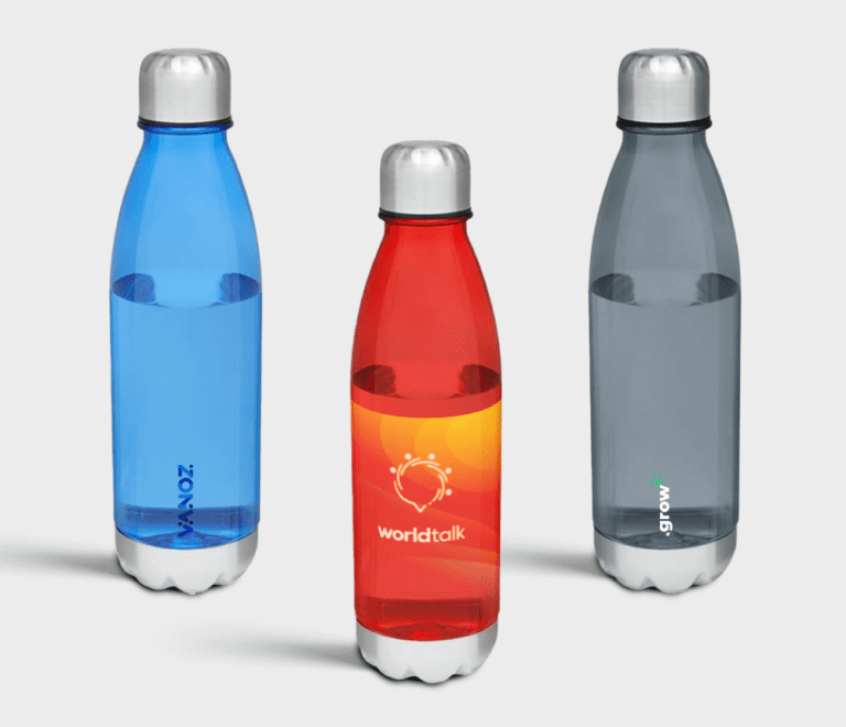 Transparante fles met roestvrijstalen dop en onderkant