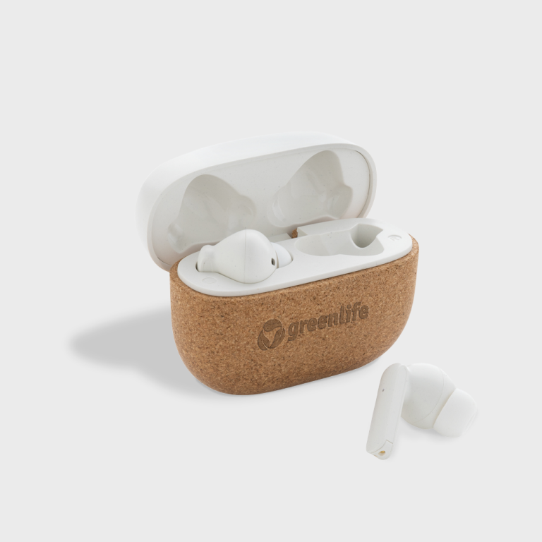 RCS gerecycled plastic en kurk TWS-oordopjes