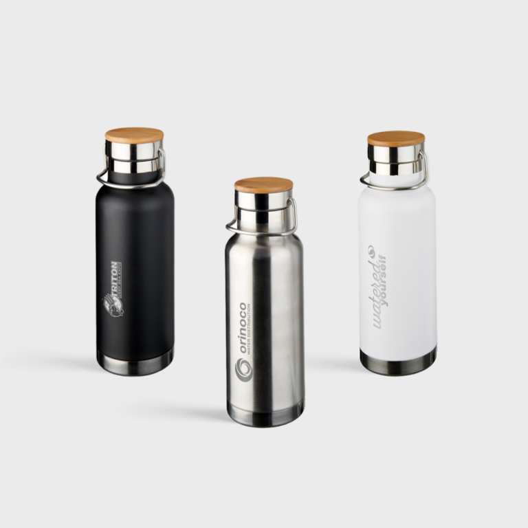 Koper vacuüm geïsoleerde fles met houten detail schroefdeksel | 480 ml